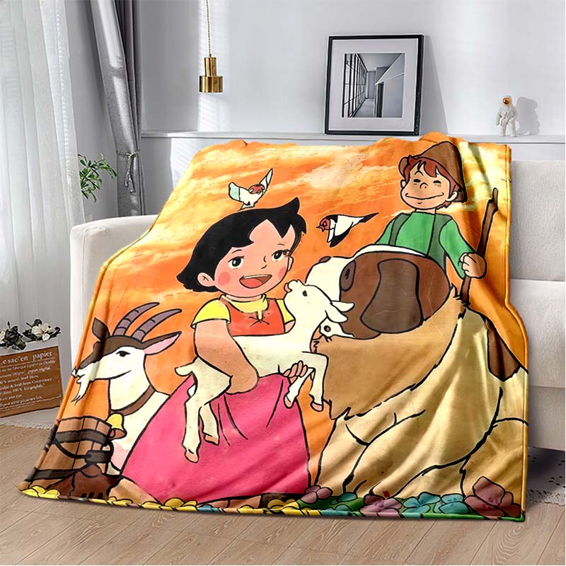 Heidi Girl of the Alps Anime Print Flannel Throw Blanket Soft Warm Cozy Bed Cover for Kids Bedroom Living Room Home Decor Gift