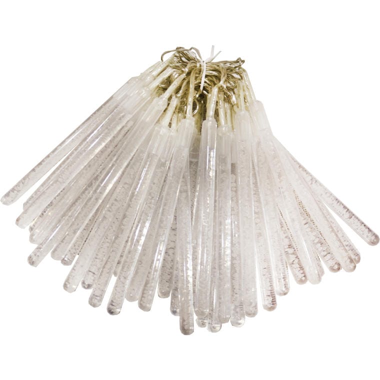 Set of 40 white, mains-powered, icicle-shaped LED Christmas tree lights with air bubbles