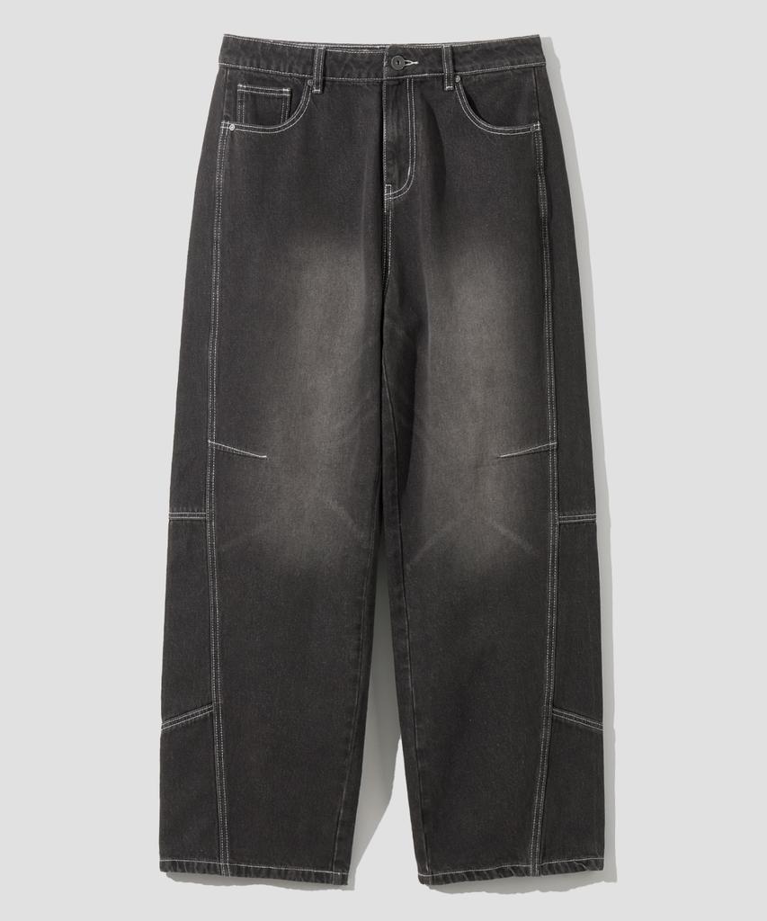 AGOD Curved Wash Cut-Out Wide Denim Pants [Dust Black]