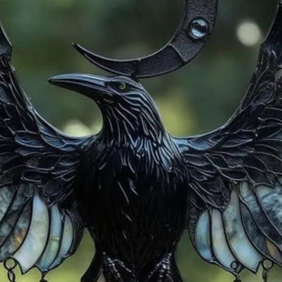 Crescent Moon Raven Suncatcher Gothic Acrylic Crow Sun Catcher Bohemian Window Hanging Decoration for Home Wall Porch