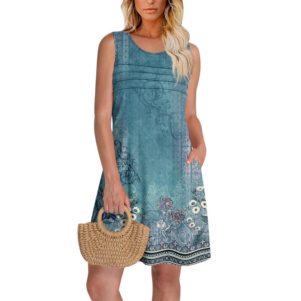Womens Summer Dresses Loose  Sleeveless Sundresses Dress With Pockets