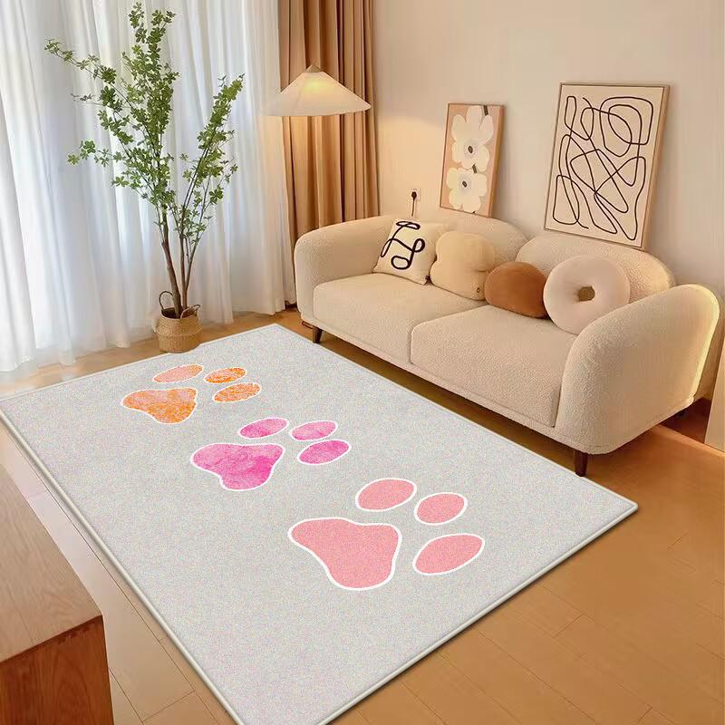 Eenvoudige Stijl Schattig Cartoon Patroon Woonkamer Tapijt Antislip Dierlijke Voetsporen Zacht Slaapkamer Tapijt Pluizig Bank Tafelmat Wasbaar