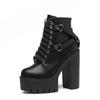 Fashion Black Boots Women Heel Spring Autumn Lace-up Soft Leather Platform Shoes Woman Ankle Boots