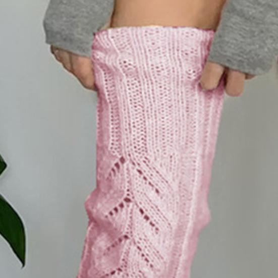 1 Pair Knitted Socks Solid Color Hollow Design Over The Knee Socks Breathable Comfortable High-Top Design Autumn Winter Socks