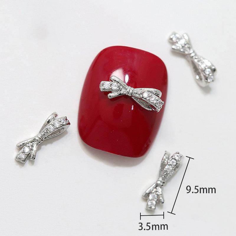 Silver Bow Zircon Nail Accessories Shiny Diamond Acc Press-On Nails Decoration