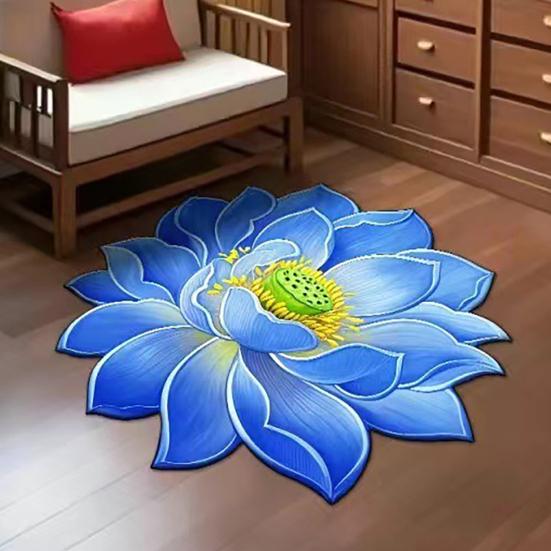 3D Lotus Floor Mat Realistic Flower Living Room Rug Lotus Flower Shape Anti-Slip Area Rug for Kitchen Bedroom Bathroom Playroom