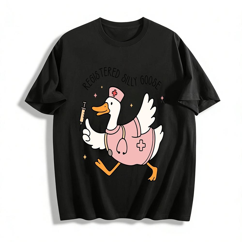 Registered Silly Goose Nurse Print Casual Top Pure Cotton T-shirt