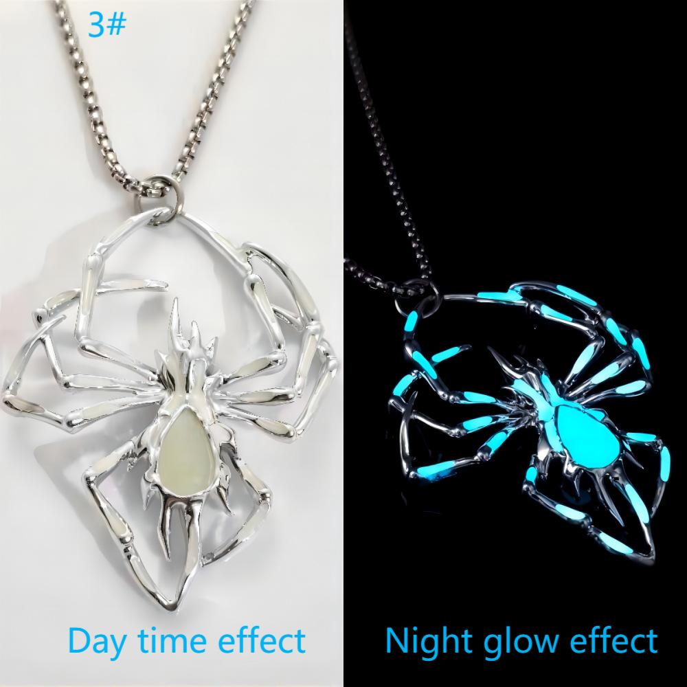 Spider Pendant Necklaces Glow In the Dark Necklaces Night Moon Luminous Glowing Necklace Hip Hop Halloween Jewelry for Men Women