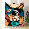 A Cartoon Astronaut Hugging a Planet with a Rocket and Stars Nearby. for All Seasons Blanket Lunch Break Throw Gift