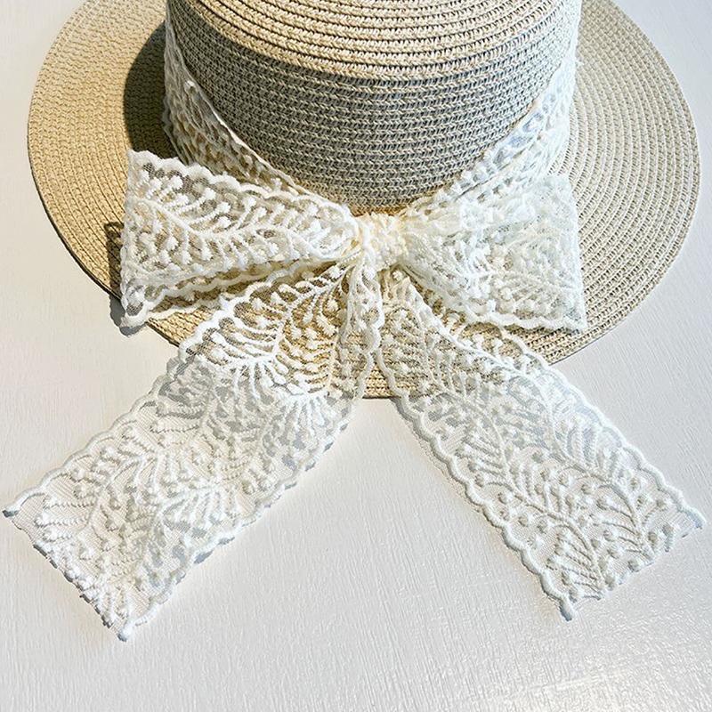 Summer Beach Straw Hat For Women Lace Bow Wide Brim Sun Protection Hat Travel Fashion Vacation Sunscreen Cap