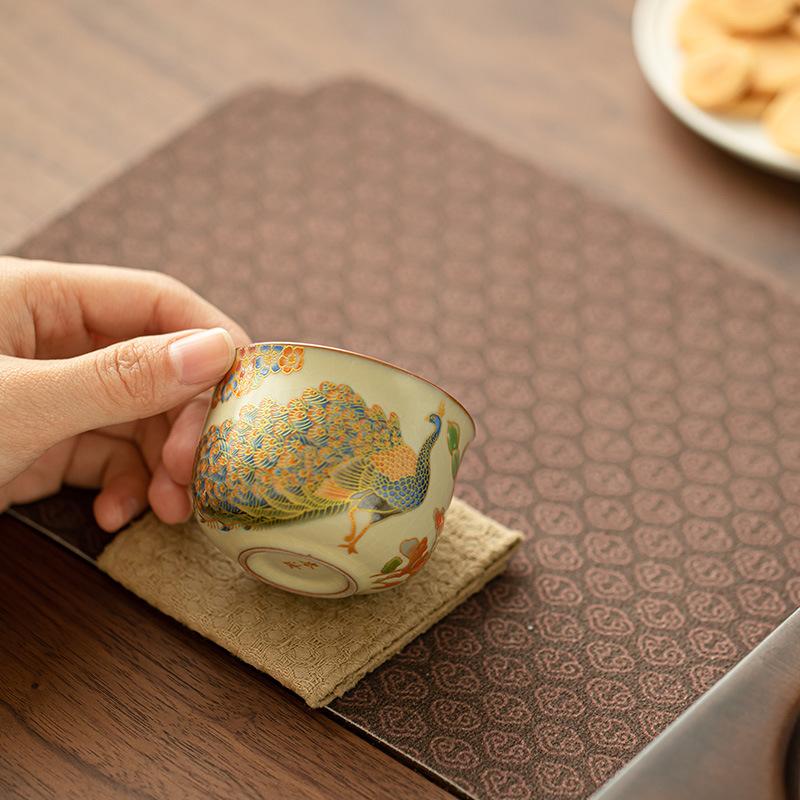 Chinese Retro Ru Kiln Tea Cup Ceramic Tea Cup Household Water Open Piece Can Raise Cup Kung Fu Tea Set