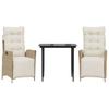 Vidaxl 3-Cz. Garden Furniture Set With Cushions, Beige, Poly Rattan