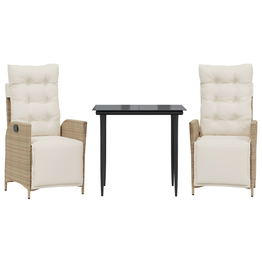 Vidaxl 3-Cz. Garden Furniture Set With Cushions, Beige, Poly Rattan