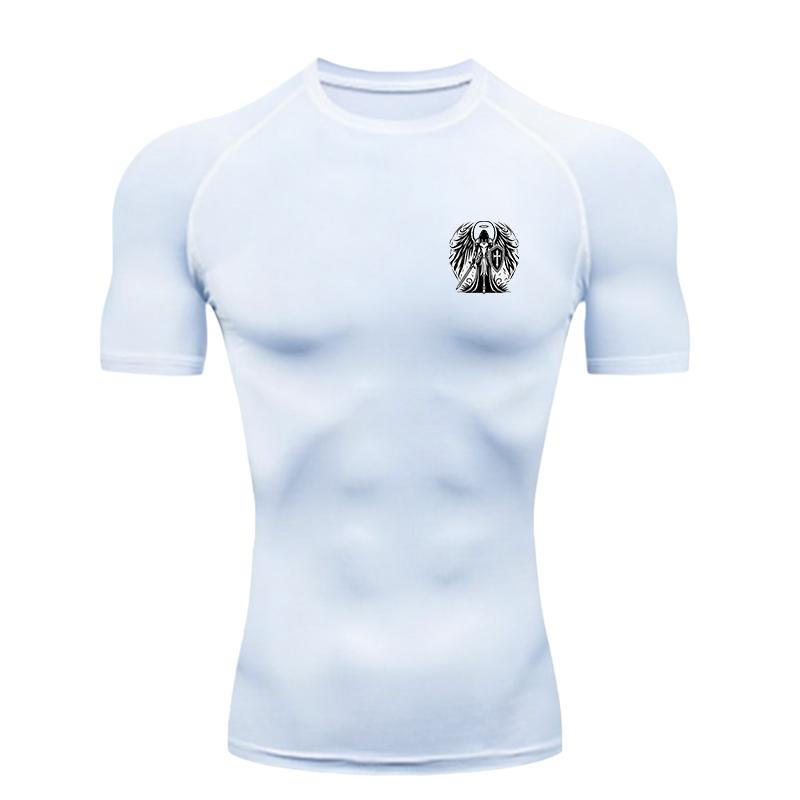 Angel Warrior Men's Sports T-shirt Training Fitness Compression Shirt Rashgard Tops Quick Dry Short Sleeve T-Shirt