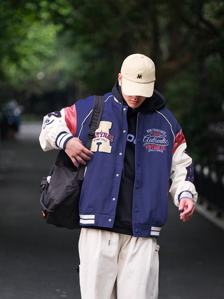 Men's Trendy Embroidered Baseball Jacket - Spring/Autumn Casual Loose-Fit Street Style