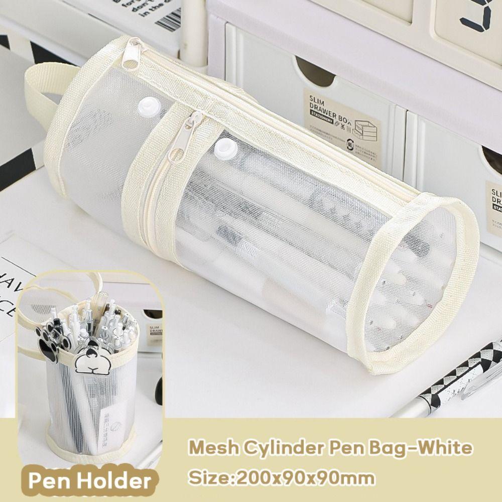 Transparent Mesh Pen Bag Pen Holde Type Large Capacity Pencil Case Portable Back To School Gift Pen Box Students