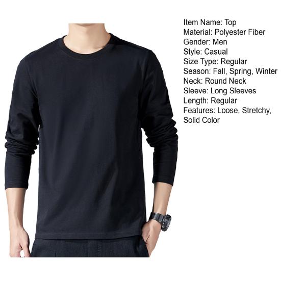 Yousheng Men Sport Top Loose Pure Color Round Neck Bottoming Clothes Long Sleeves Homewear Gym Running Basketball T-shirt
