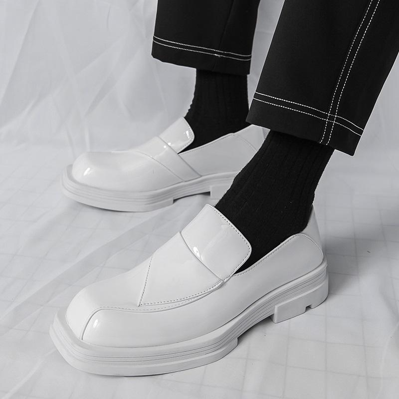 Luxury Retro Designer White Square Toe Thick-soled Height Increasing Shoes For Men Formal Wedding Prom Dress Performance Loafer