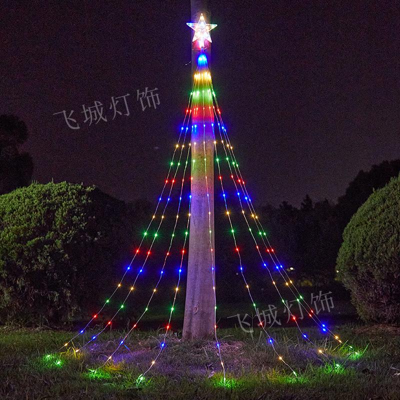 Pentagram Solar LED Waterfall String Lights for Outdoor Christmas Decoration
