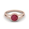 1.05 Cts Round Shape Bezel Set Ruby Solitaire 925 Sterling Silver Rose Vermeil Split Shank Engagement Rings