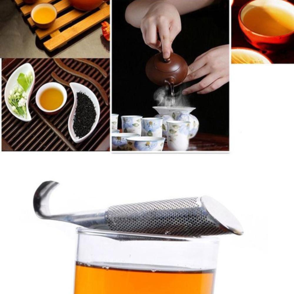 Passoire à thé en acier inoxydable, 3 pièces, conception de tuyau, support à sensation tactile, outil cuillère à thé, filtre infuseur, passoire à thé réutilisable