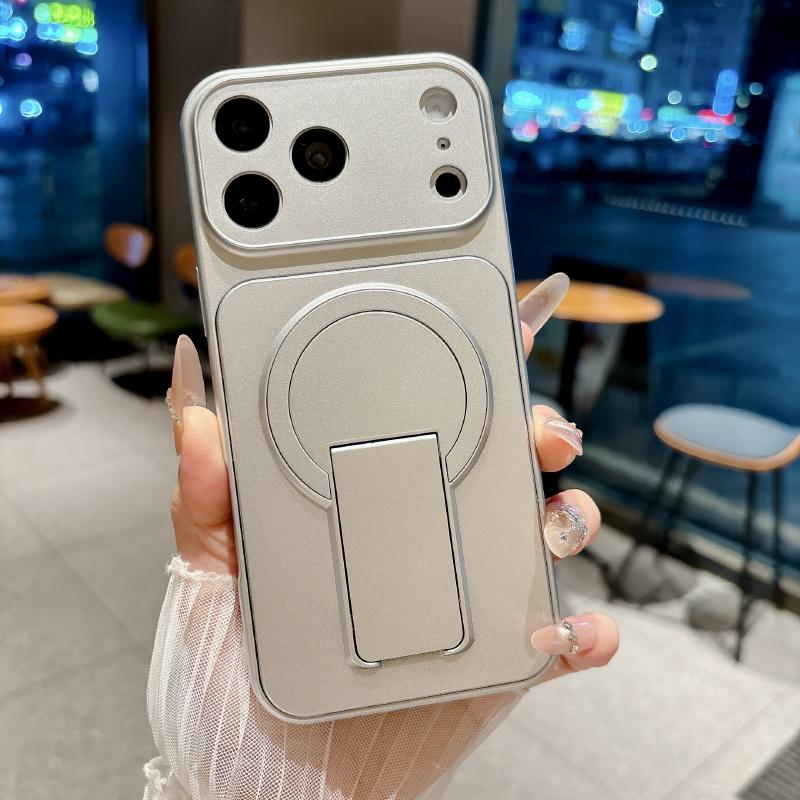 For MagSafe Magnetic Solid Color Matte Soft TPU + PC Holder Phone Case For iPhone 17 Pro Max 15 13 12 14 16 Pro Max Back Cover