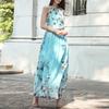 Women's Floral Maxi Dress Sleeveless Halterneck Chiffon Midi Dress Summer Boho Sundress with Belt