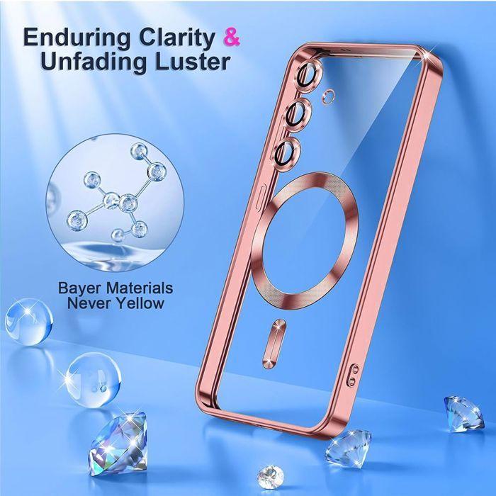 Coque pour Samsung Galaxy A57 5G, Protection Antichoc Contour Chromé Rose avec Cercle Magnétique