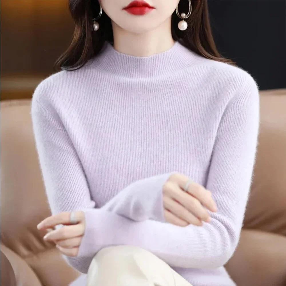 Pullover für Damen, langärmelig, halbhoher Kragen, langärmelig