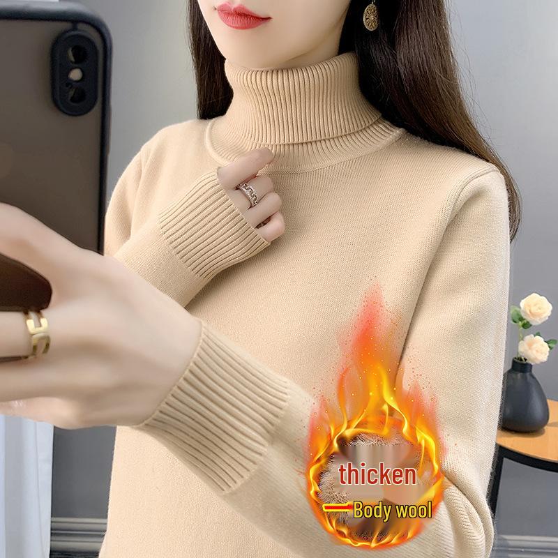 2025 Women's Plus Velvet Knit Sweater: Warm Half-High Collar Base Layer for Autumn/Winter