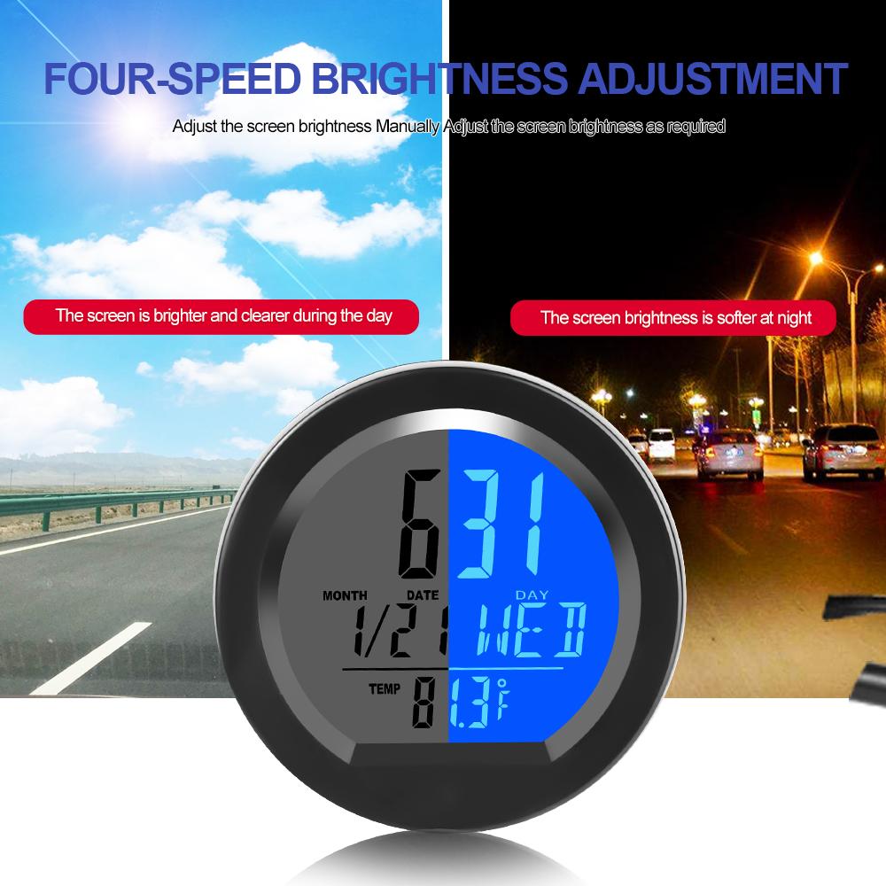 Solar Car Clock Thermometer LCD Digital Clock with Back Backlight Automotive Dashboard Watch Auto Accessories