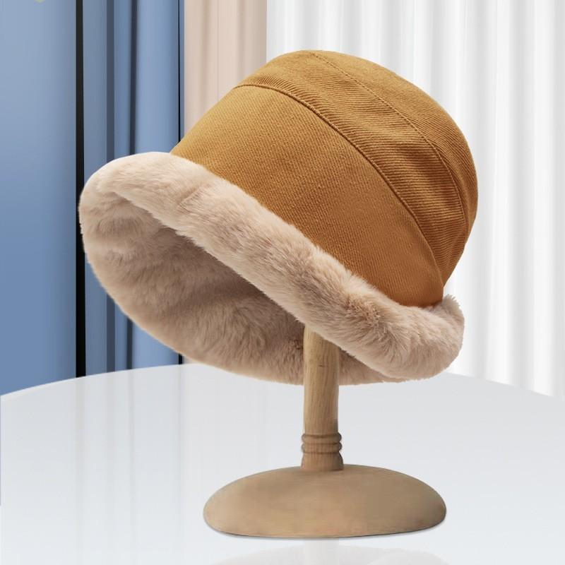 Hats for Women In Autumn and Winter Versatile Plus Velvet Lamb Wool Fisherman Hat Casual Wide Brim Warm Plush Basin Hat for Women