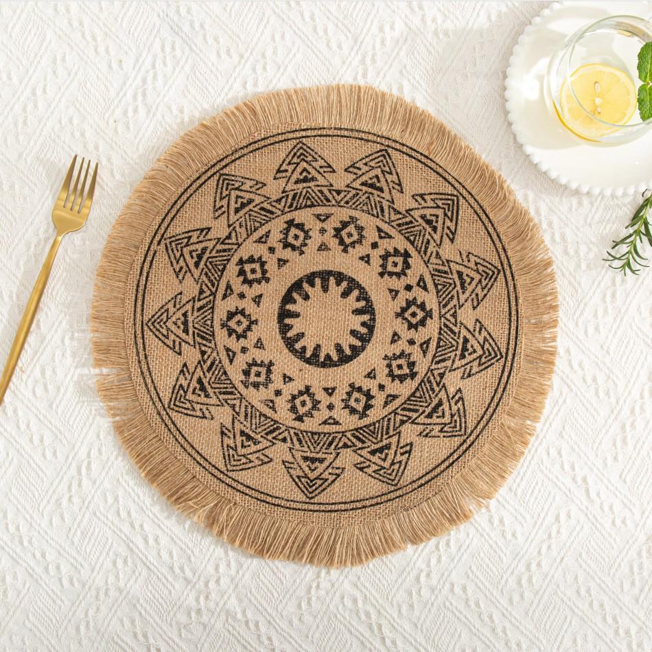 Vintage 38cm/15inch Round Placemat Heat Resistant Non-Slip Cup Coaster Mat with Tassels Washable Woven Vase Mats Dining Table