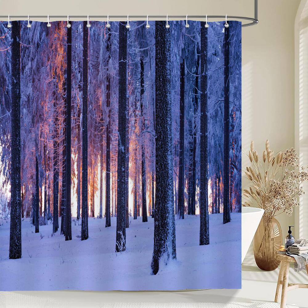 Birch Forest Trees Shower Curtain Natural Landscape Prints Fabric Waterproof Polyester Bathroom Curtains Decoration With Hooks
