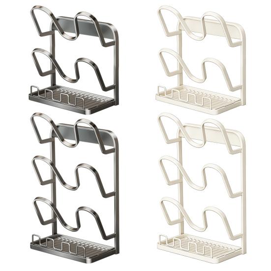 Pot Lid Storage Rack Pot Lid Holder with Spoon Rest While Cooking Carbon Steel Pan Lid Organizer with Removable Drip Tray for Kitchen Cabinets And