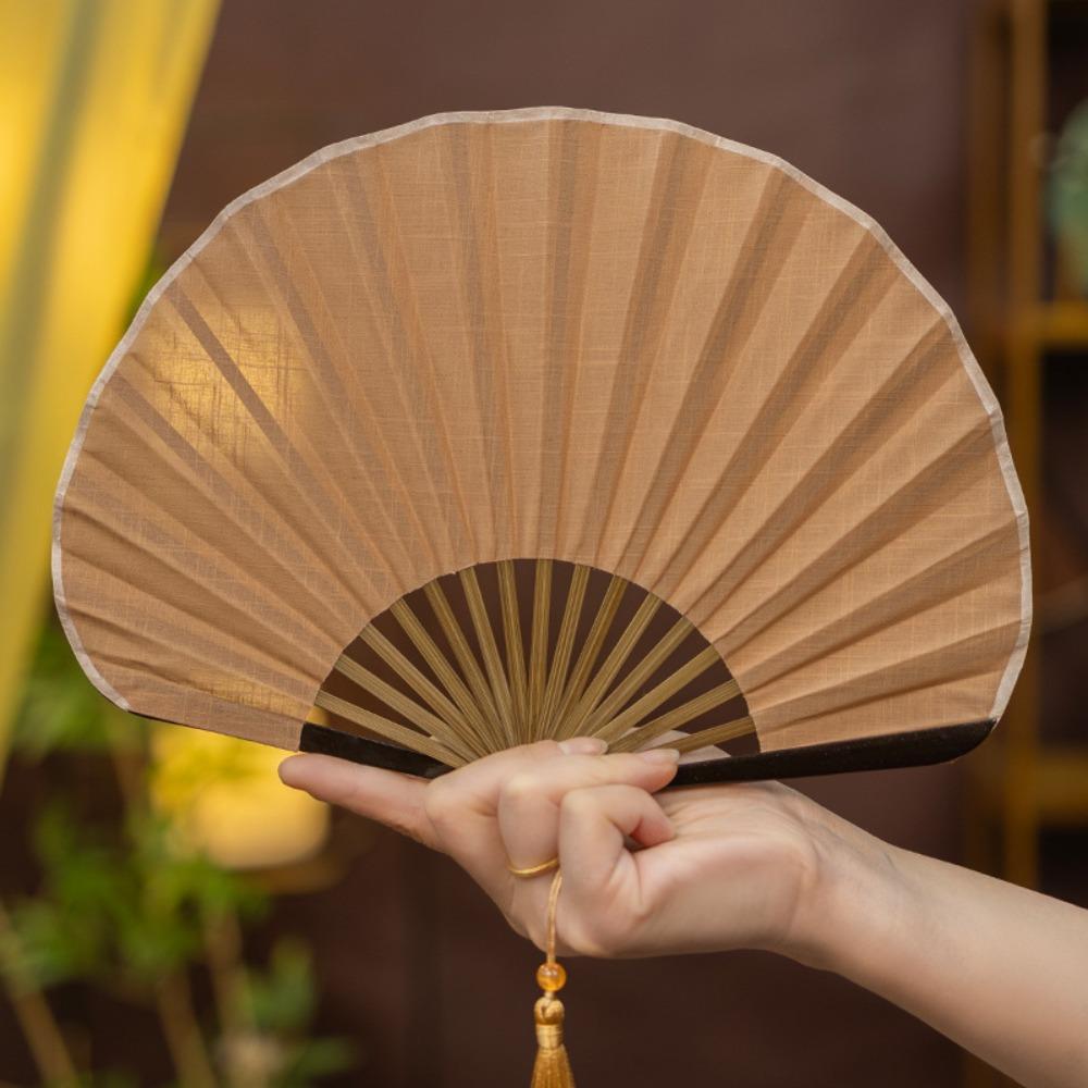 Creative Retro Mini Shell Fan Chinese Solid Color Folding Hand Fan Chinese Style Cotton Linen Cloth Handheld Fan Party