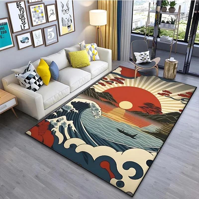 1 STKS Japanse Kunst Kanagawa Golven Tapijt voor Woonkamer Huisdecoratie Groot Vloerkleed Slaapkamer Vloertapijt Antislip Makkelijk Wasbare Mat
