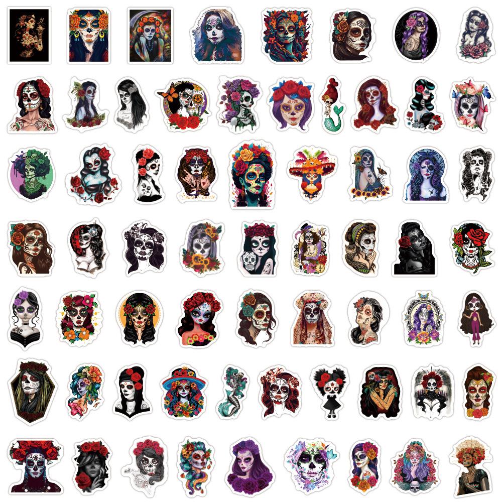 60 Fotos vom Tag der Toten Gesichts-Graffiti-Aufkleber Maskerade-Maske Personalisierte Dekoration Wasserdichte Aufkleber
