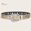 Women Jeans Belt Shiny Rhinestones Multi Holes Adjustable Length Waistband with Sparkling Buckle Wide Alloy Belt