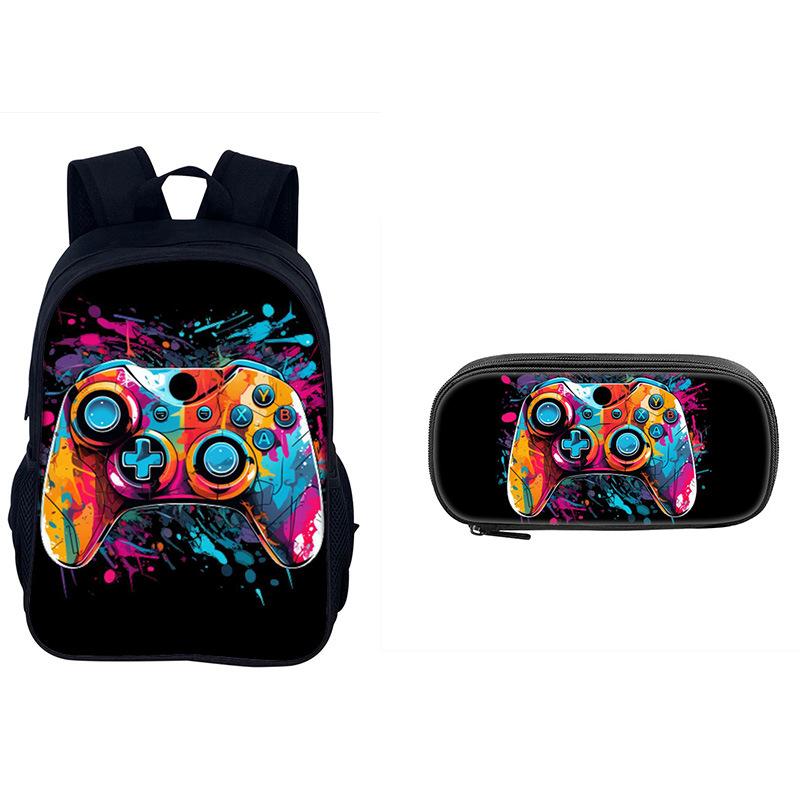 2er Set Buchtaschen Spielkonsole, Grundschulrucksack, Controller-Rucksack, Federmäppchen 16 Zoll Kinderrucksack