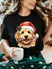 Christmas Goldendoodle Santa Hat Candy Cane Graphic Womens T Shirt Short Sleeve Crew Neck Xmas Casual Daily Ladies Tee Tops
