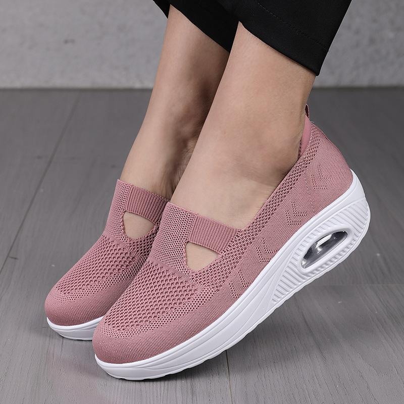 Mesh Breathable Sloping Heel Thick Sole Air Cushion Shoes for Women