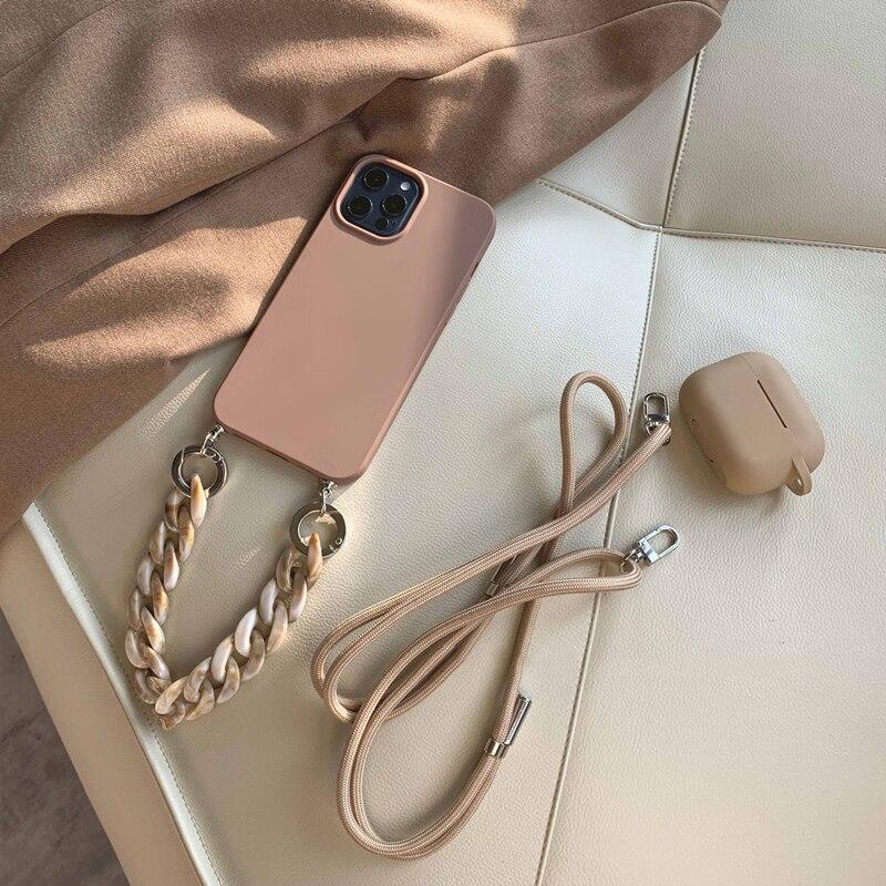 Crossbody Halskette Band Lanyard Cord Weiche Silikon Fall Für IPhone 16 Pro Max 15 14 13 12 Mini 11 XR X XS Max 8 Plus Marmor Armband Kette Abdeckung