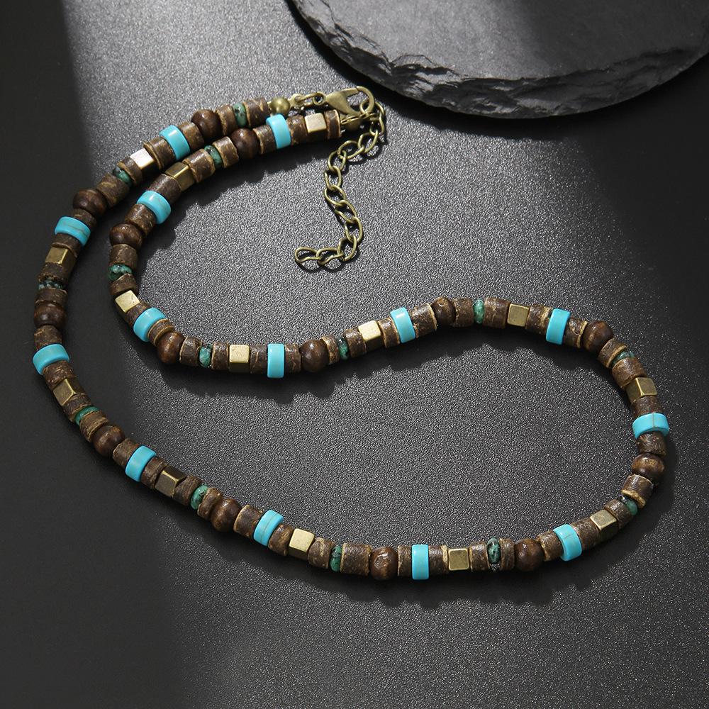 Collier Ethnique Homme Perles Tibétaines Agate Noire - Style Rétro Cadeau Surfeur