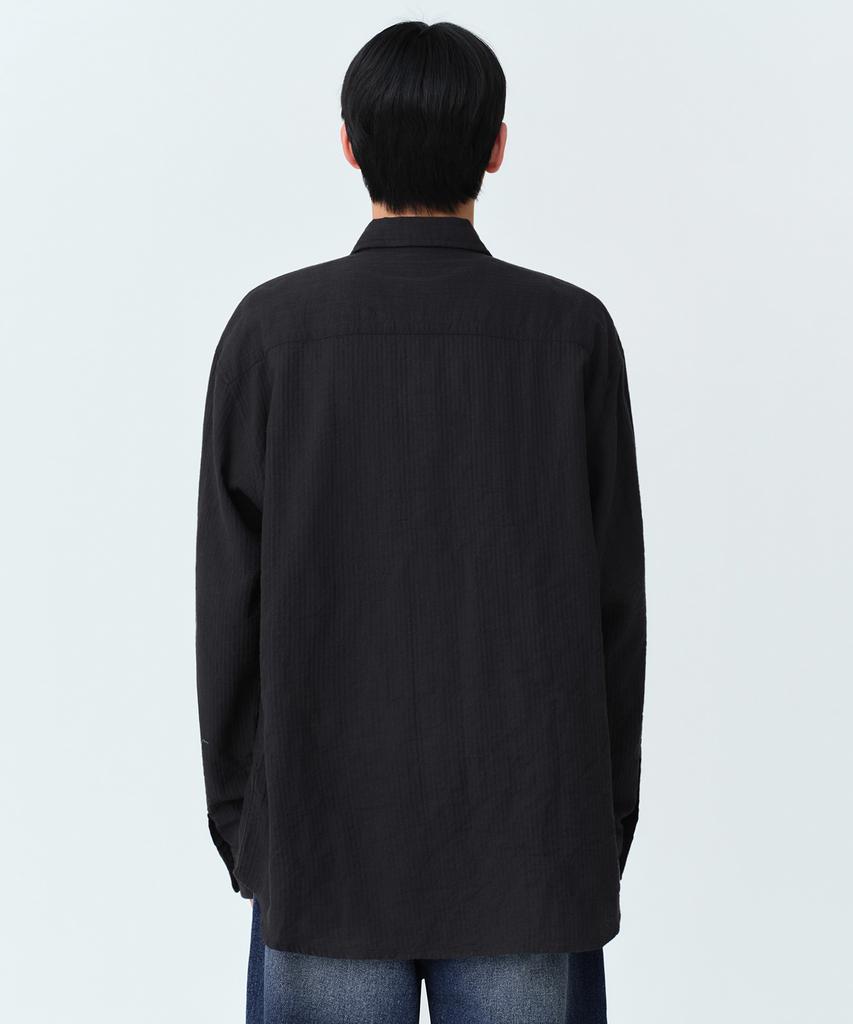 MUSINSA STANDARD Relaxed Crinkle Herringbone Shirt [Black]