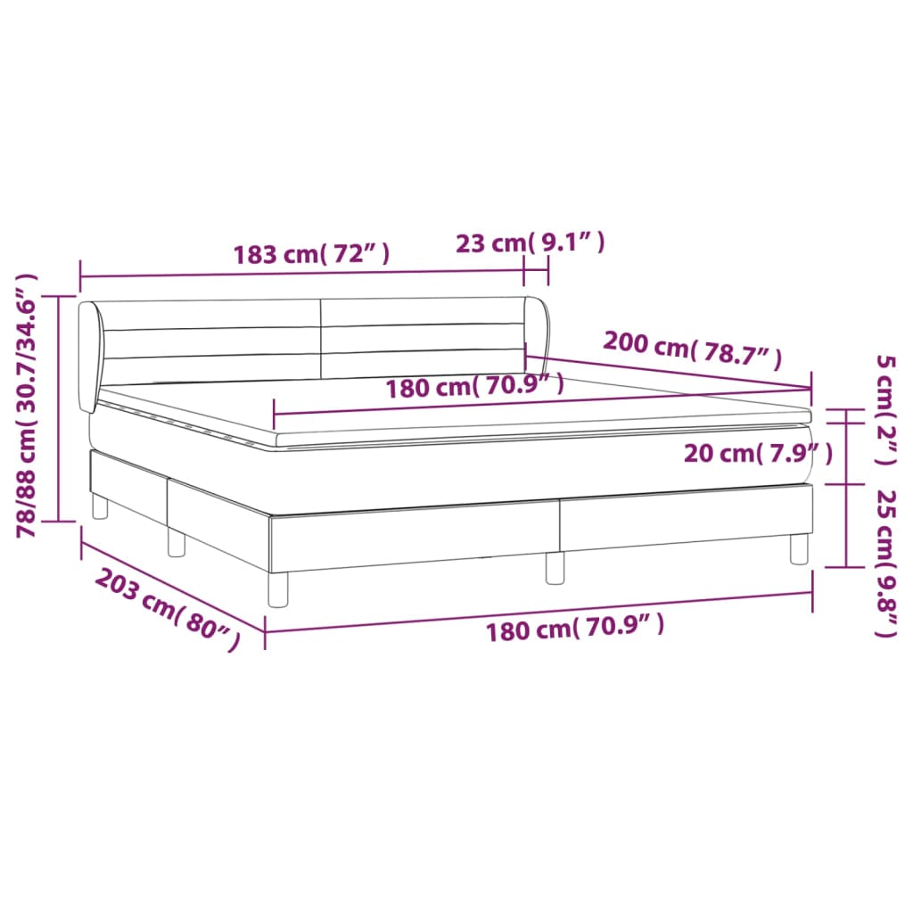 Vidaxl Continental Bed with Mattress, Black, Fabric 180X200 Cm