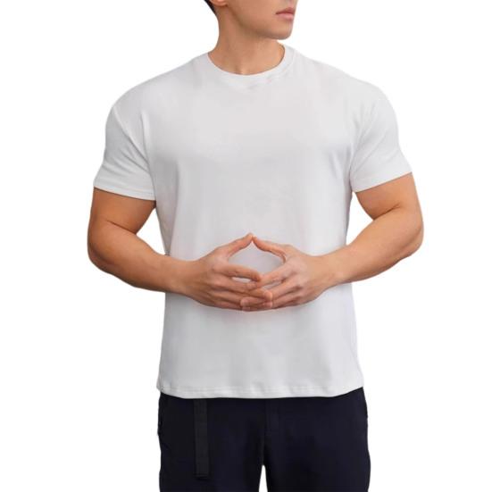 Summer Gym Top Round Neck Slim Fit Muscular Men Training T-shirt Short Sleeves Stretchy Slim Fit Jogging Exercise Tee