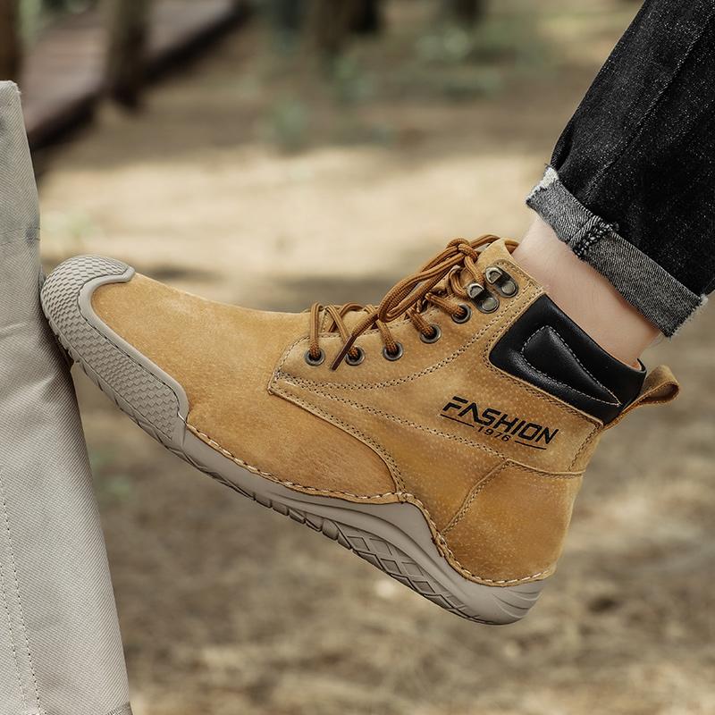 Fashion Winter Warm Plush Ankle Boot Frosted Leather Casual Men's Shoes Fashion Genuine Leather Autumn Outdoor Wearable Leather Boots
