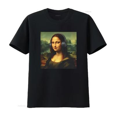 T-shirt Artistique DJ Mona Lisa Streetwear Amoureux de la Musique vintage Lavé Doux vêtements de graphiste Légèrement Élégant mode