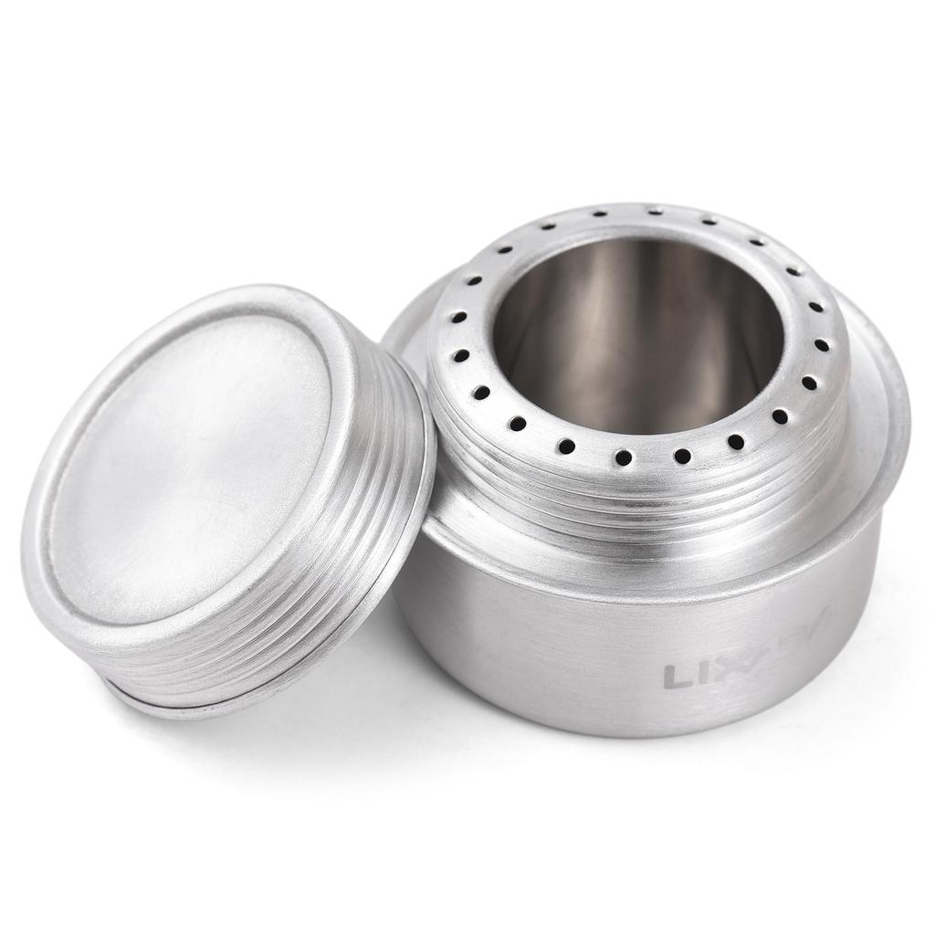 Tragbarer Mini-Alkoholkocher aus Aluminiumlegierung mit Deckel und Kreuzständer für Outdoor-Camping